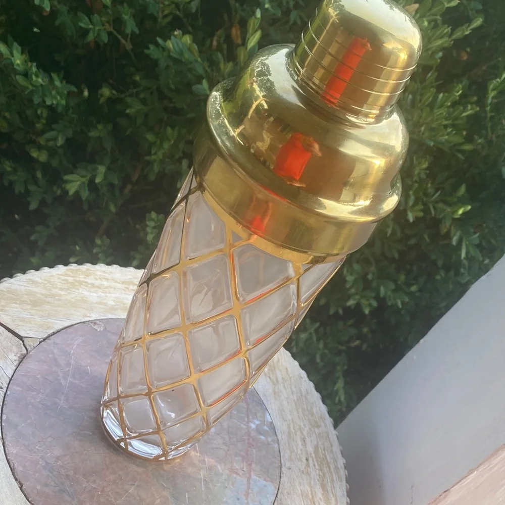 🤍💛Altuzarra 18k Diamond Lattice Pattern Glass Cocktail Shaker Bar ware🤍💛